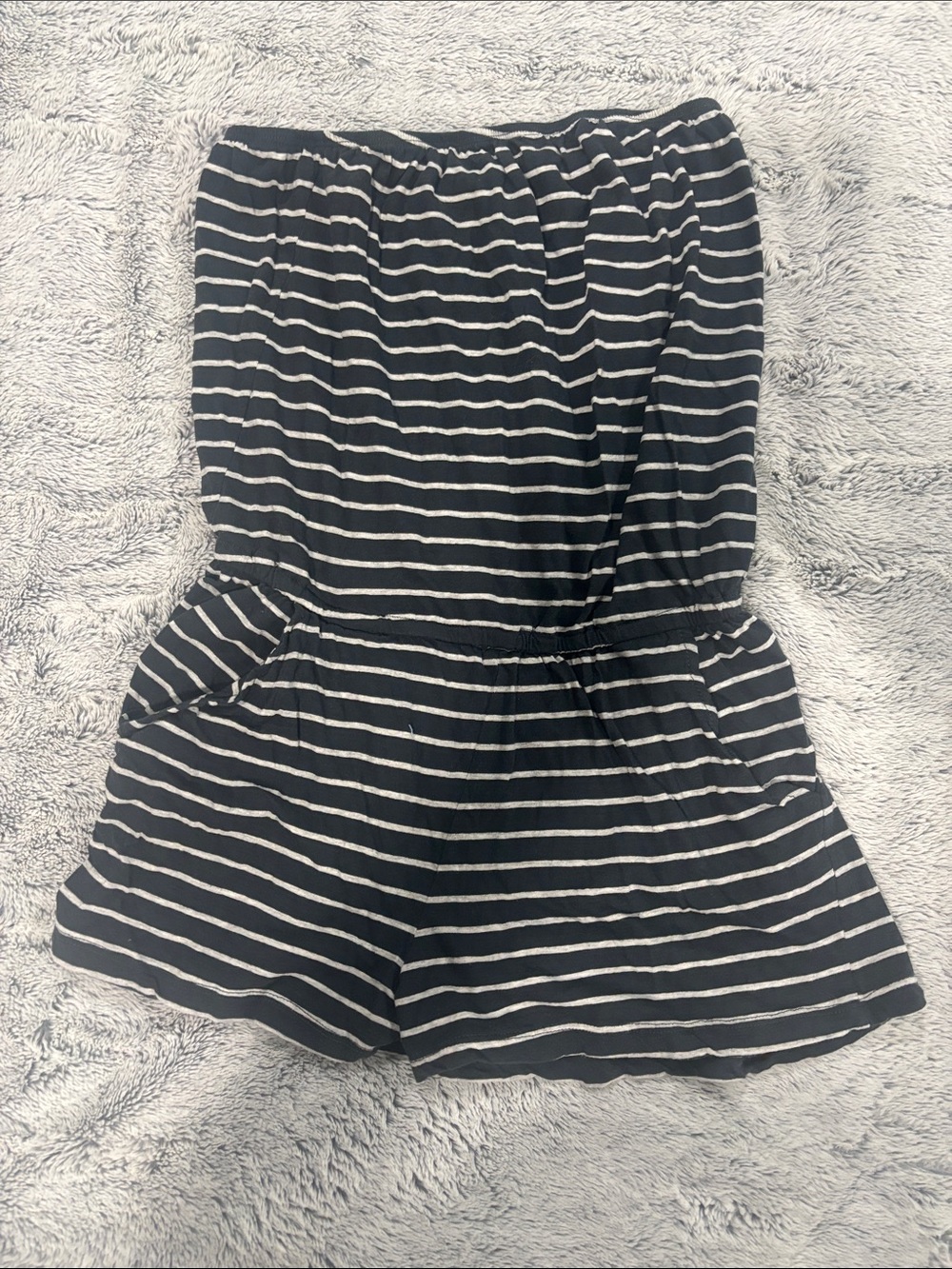 Striped Navy & White Strapless Romper